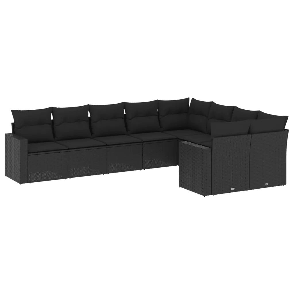 Set Divani da Giardino 9 pz con Cuscini Nero in Polyrattan 3251772