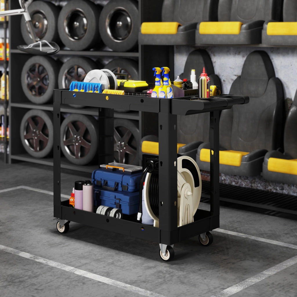 Carrello Servante a 2 Livelli con Maniglia Laterale ¨C zephmum ¨C Nero