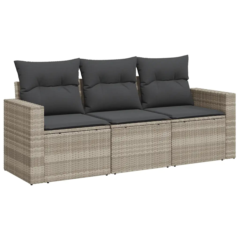 Set Divano da Giardino 3pz con Cuscini Grigio Chiaro Polyrattan