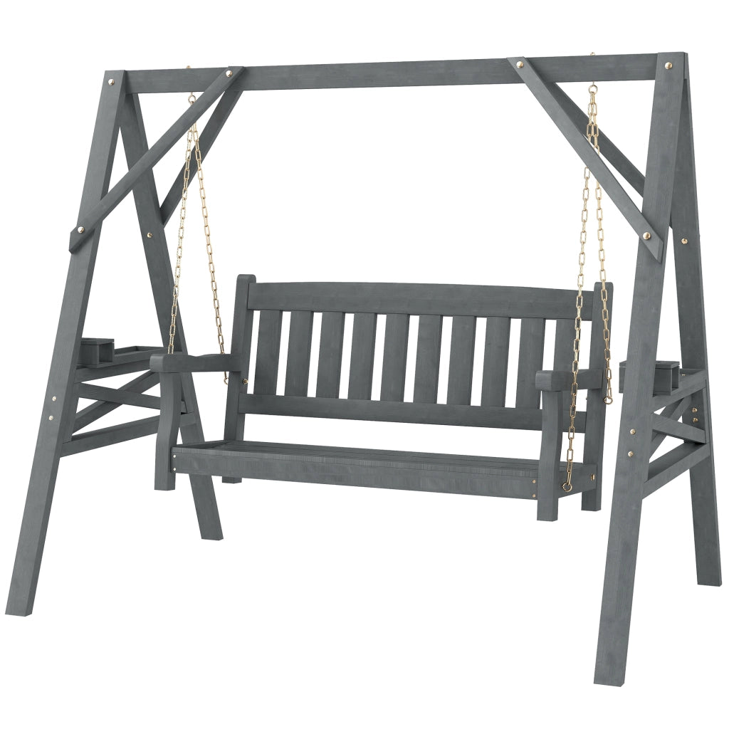 Dondolo da giardino 2 posti ¨C Xylo ¨C legno grigio con portabicchieri e ripiani