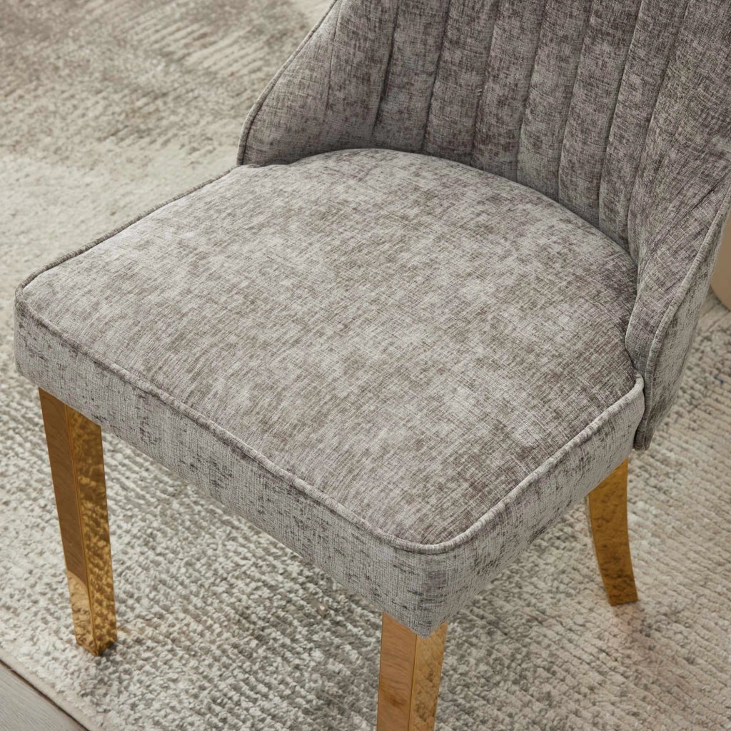 Sedia da pranzo set di 2 in chenille con schienale alto e gambe dorate grigio moderna per sala da pranzo