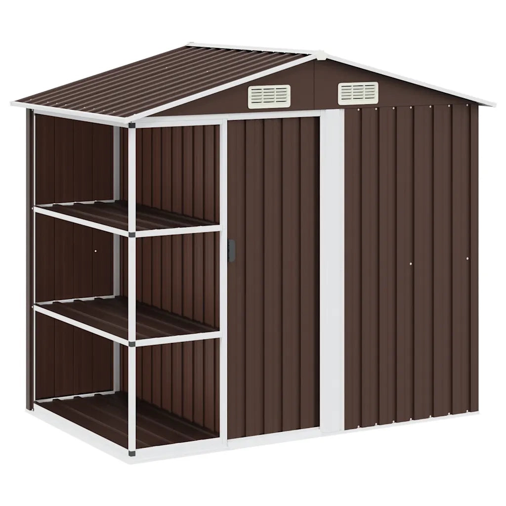 Capanno da Giardino con Scaffali Marrone 205x130x183 cm Ferro