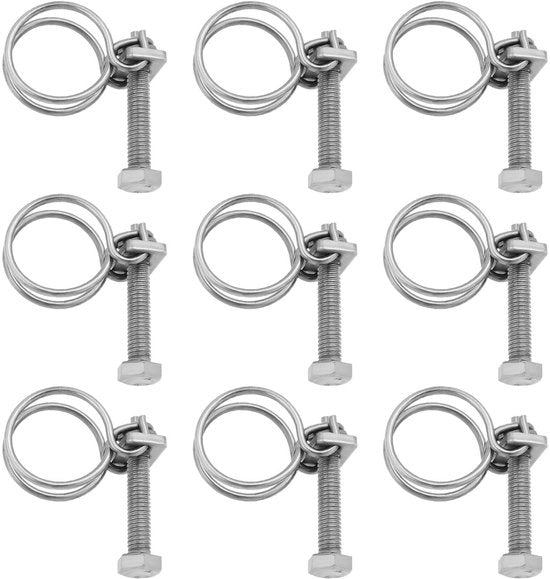 Serrature per tubi 20 pezzi - Regolabili 18-22 mm - Doppio filo - Acciaio inox - Sanitario - Materiale duraturo 

Modello: Slangklemmen