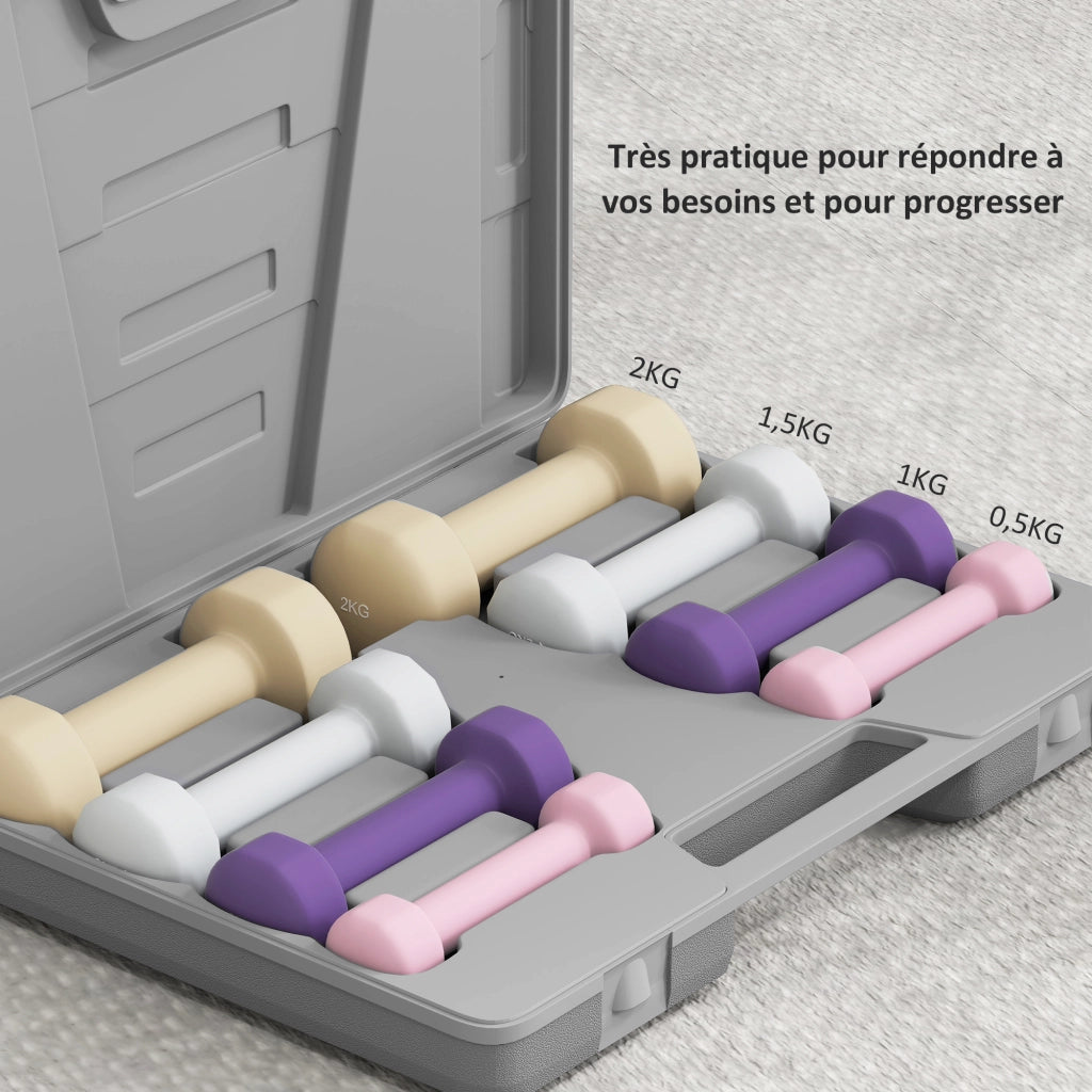 Set Manubri 10 Kg ¨C Xylo ¨C 0,5/1/1,5/2 Kg con Valigetta PU Multicolore