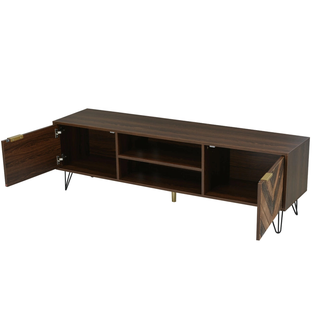 Mobile TV con ante in impiallacciato legno massello - Zephmum - 2 ante, 2 scomparti, maniglie dorate, gambe in ferro