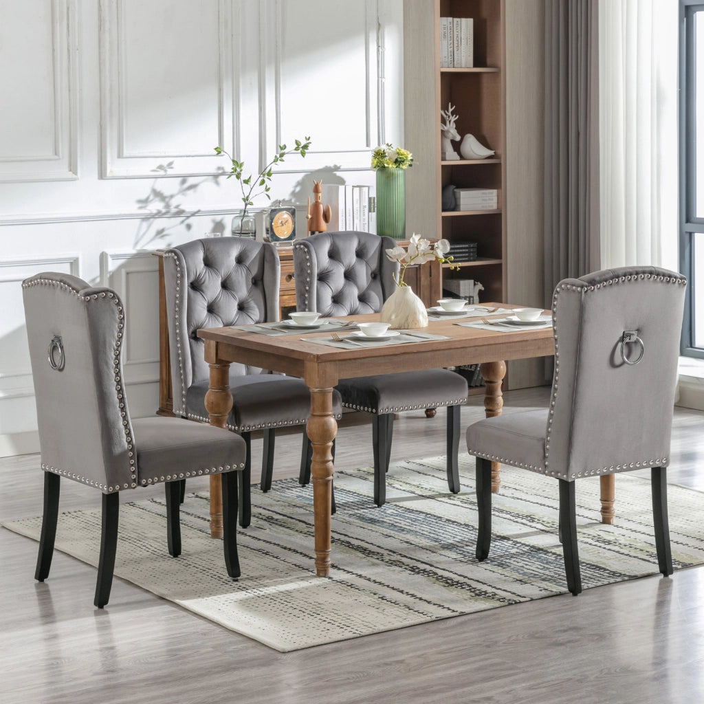 Sedie da Pranzo Set 4 Pezzi in Velluto con Gambe in Legno e Imbottitura ¨C MINIMAL ¨C Grigio