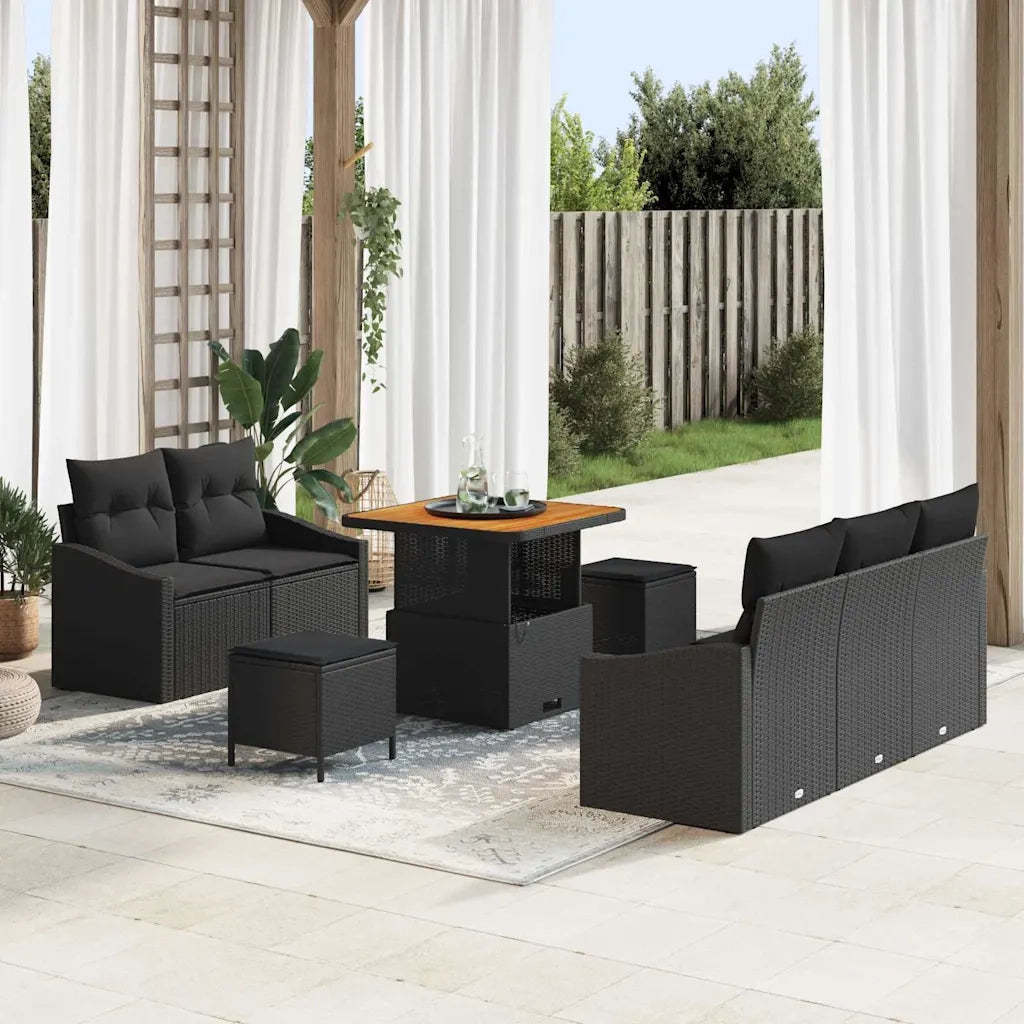Set Divano da Giardino con cuscino 8 pcs Nero polyrattan