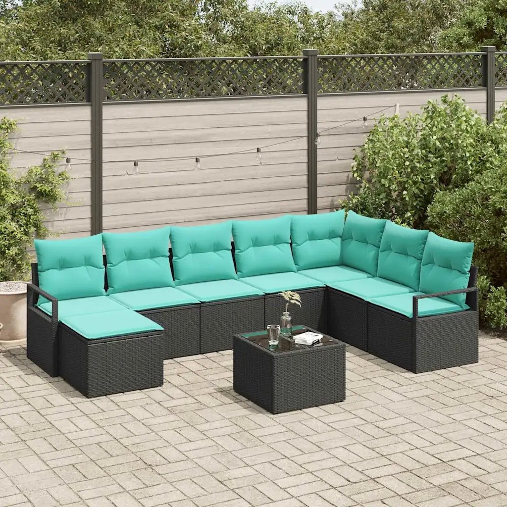 Set di divani con cuscino 9 pcs Nero polyrattan 3346516