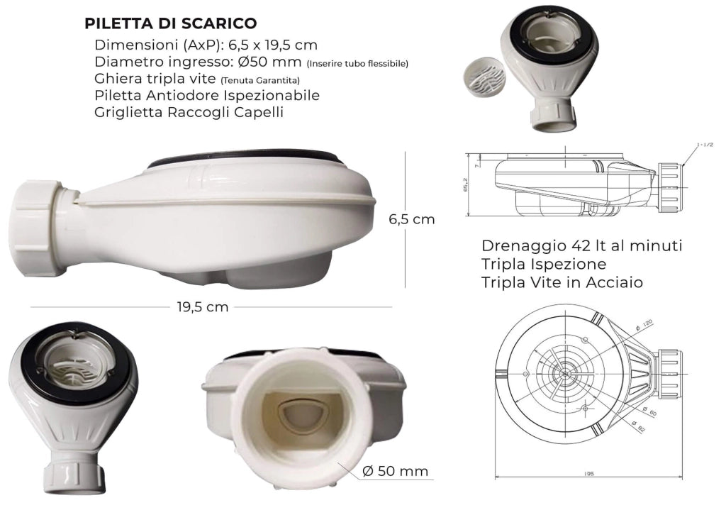 Piatto Doccia 90x100 cm in Pietra Bonussi Trivor Nero