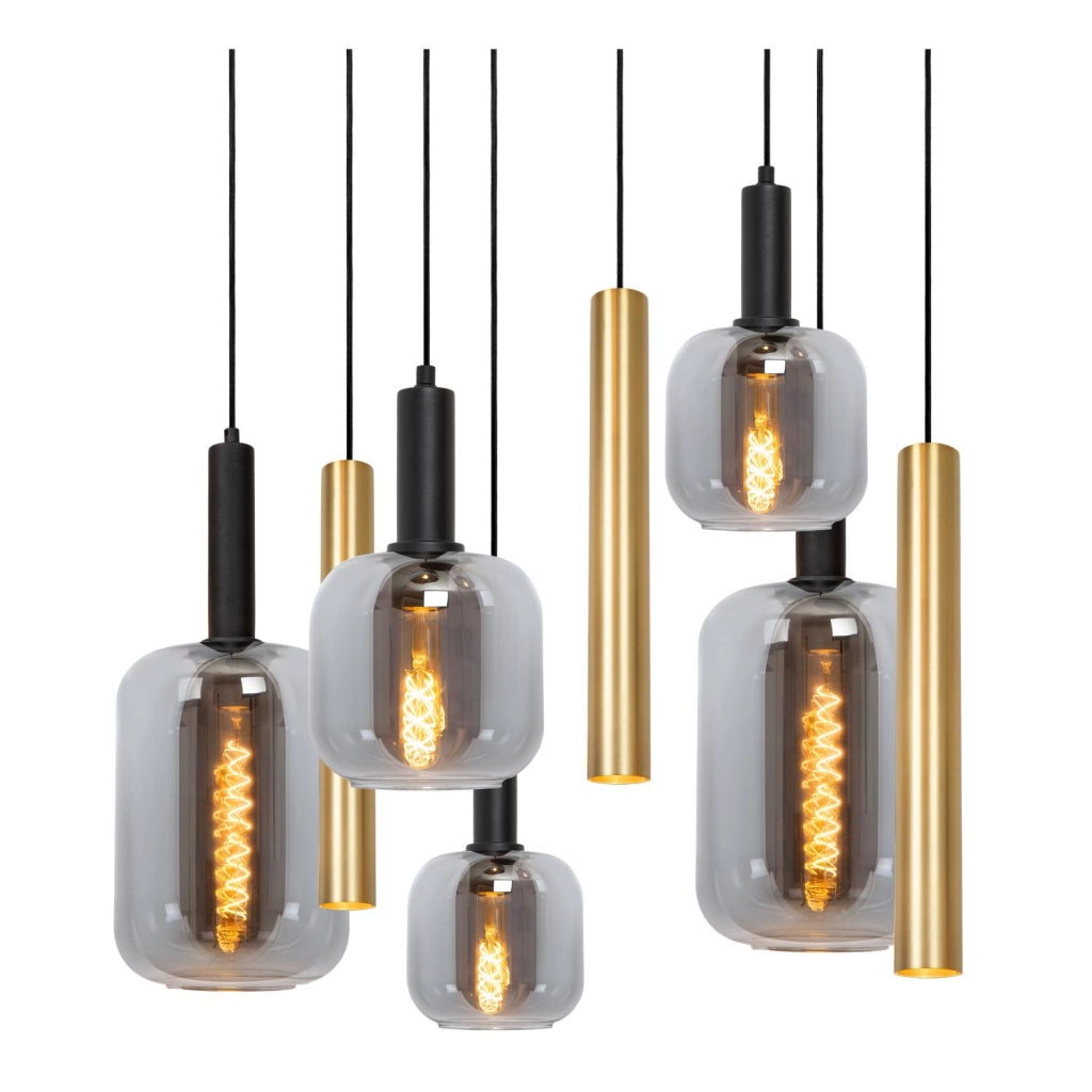 Lampada a sospensione JOANET vetro nero oro 6+3 Lucide