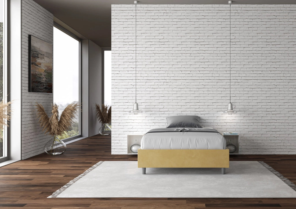 BS COM Letto una piazza e mezza con rete imbottito 110x210 microfibra ocra