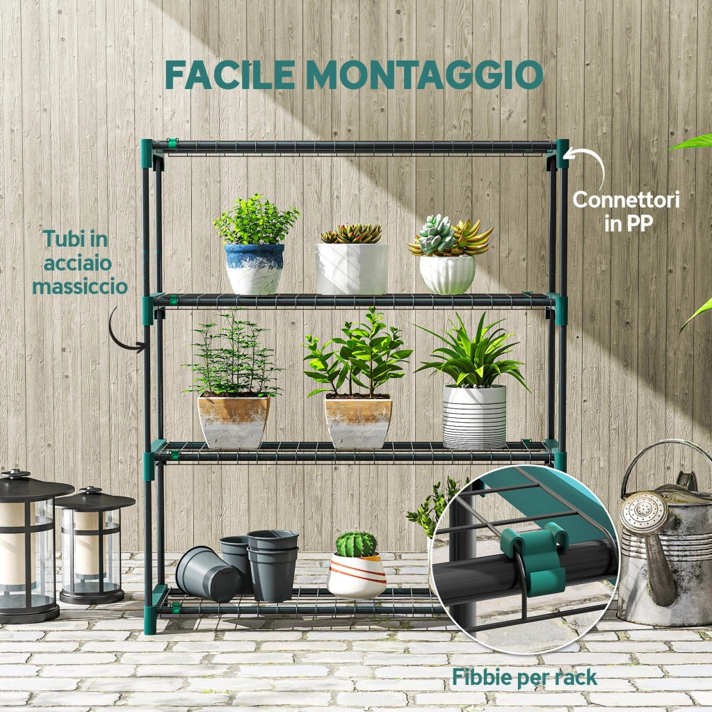 Set di 2 Scaffali per Piante a 4 Livelli in Acciaio con Ganci, 90x28x104 cm, Verde