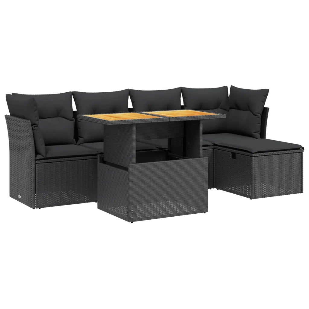 Set Divano da Giardino 6 pz con Cuscini Nero in Polyrattan 3275463