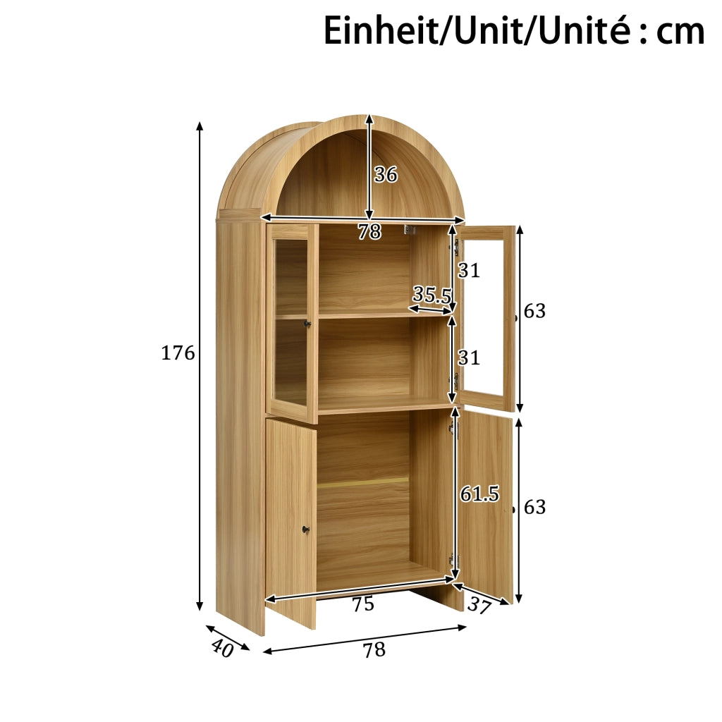 Credenza Alta con 2 Ante in Vetro e 2 Ante; Motivo Ondulato; Stile Moderno; in Pannelli; 78×40×176 cm; Naturale