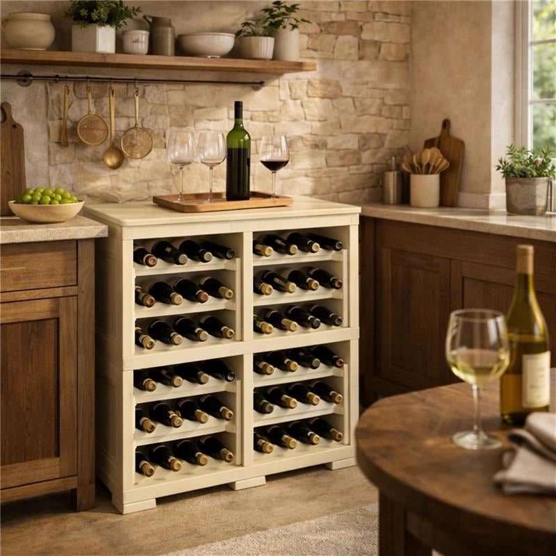 SCAFFALE PORTABOTTIGLIE PER 48 BOTTIGLIE 79X42,5X85,5 CM – CANTINETTA MODERNA A VISTA SENZA ANTE, MOBILE VINO MODULARE