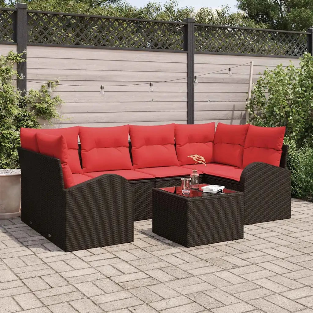 Set Divano da Giardino 7 pcs Beige e Rosso polyrattan 3354613