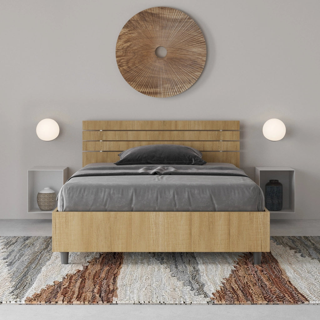 BS COM Letto una piazza e mezza contenitore 120x200 testata dritta con doghe quercia