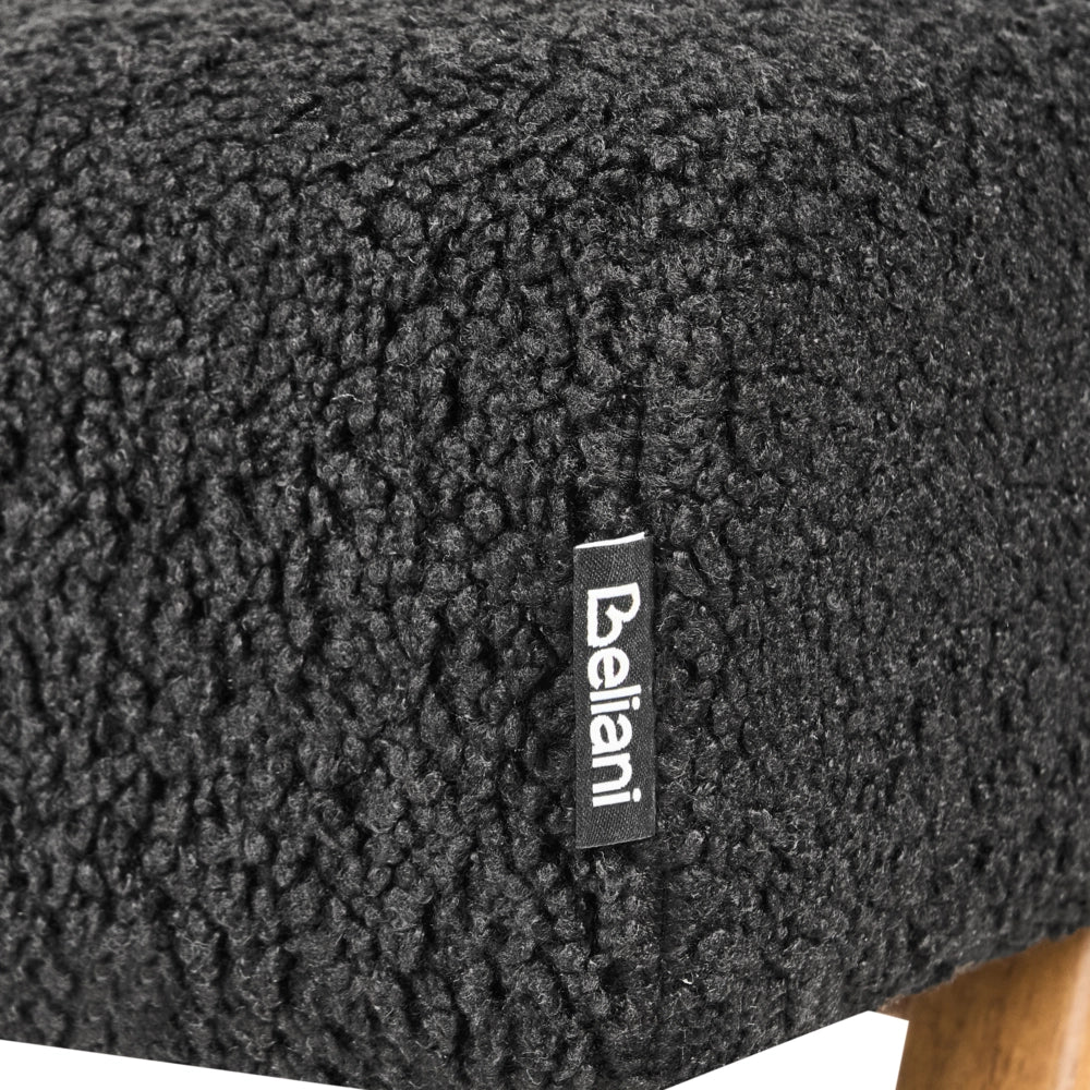 Panca Boucle nero e marrone chiaro con gambe in legno imbottite Panca per corridoio e panca da letto