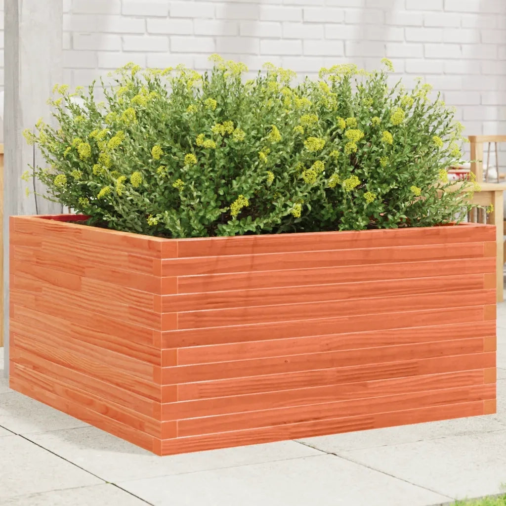 Fioriera | Cassetta per fiori | Vaso Giardino Marrone Cera 90x90x46 cm Legno Massello Pino