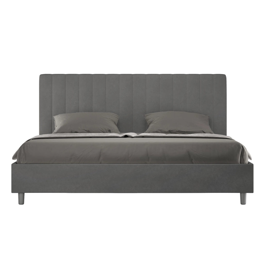 BS COM Letto matrimoniale king size contenitore imbottito 190x200 microfibra grigio