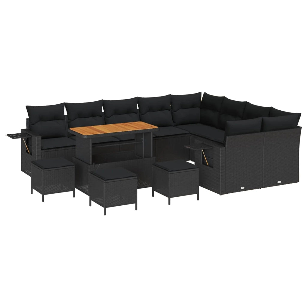 Set Divano da Giardino 13 pcs Nero polyrattan