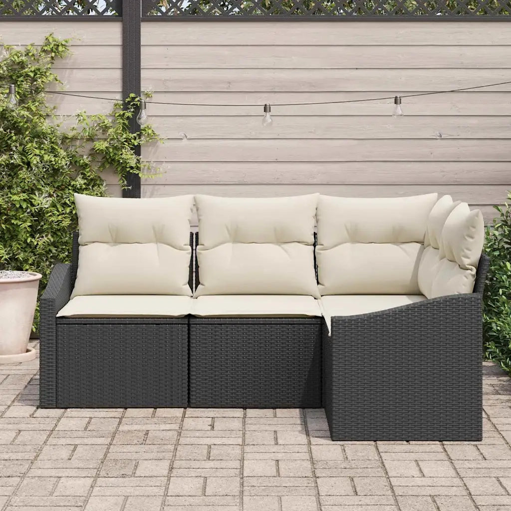Set Divano da Giardino 4 pcs Nero e Bianco polyrattan