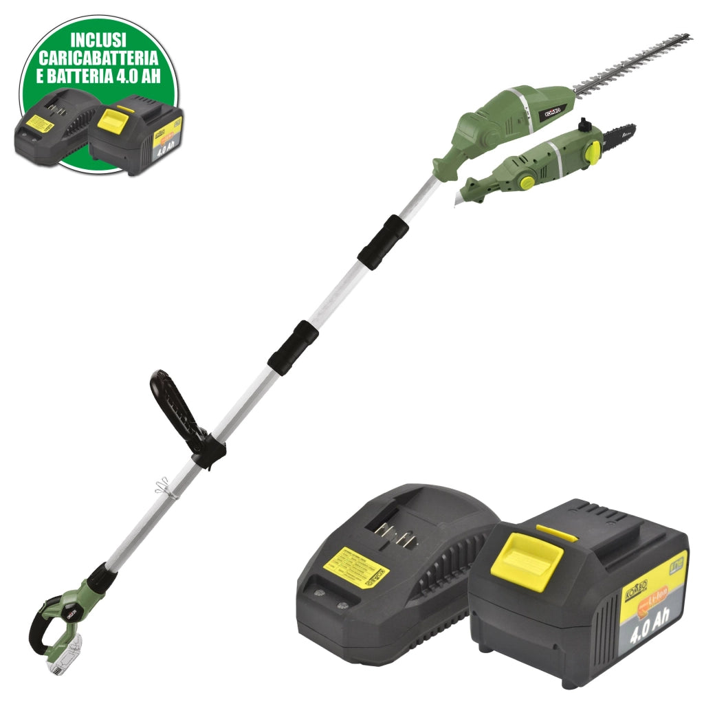 Potatore e Tagliasiepe con Asta Telescopica  + Batteria 20V 4.0Ah