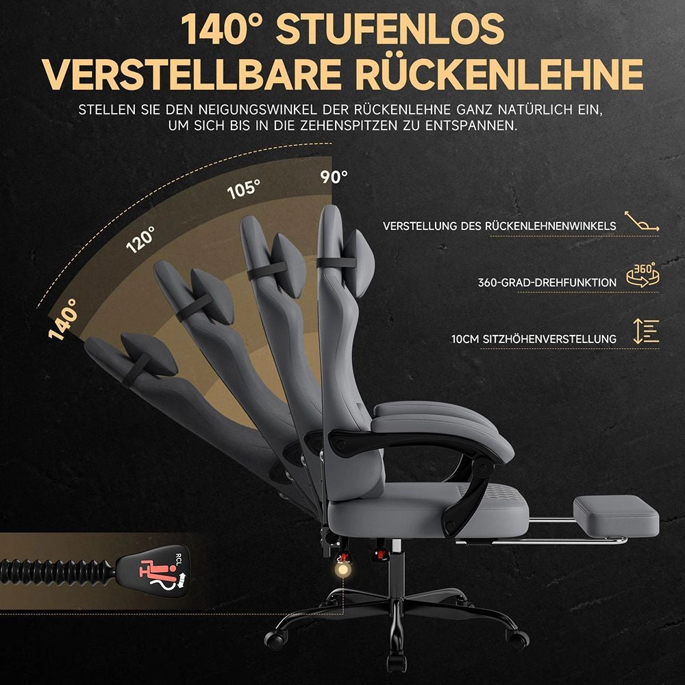 Sedia da gaming in PVC - Xylo - Massaggio e poggiapiedi, capacit¨¤ 150 kg, grigio