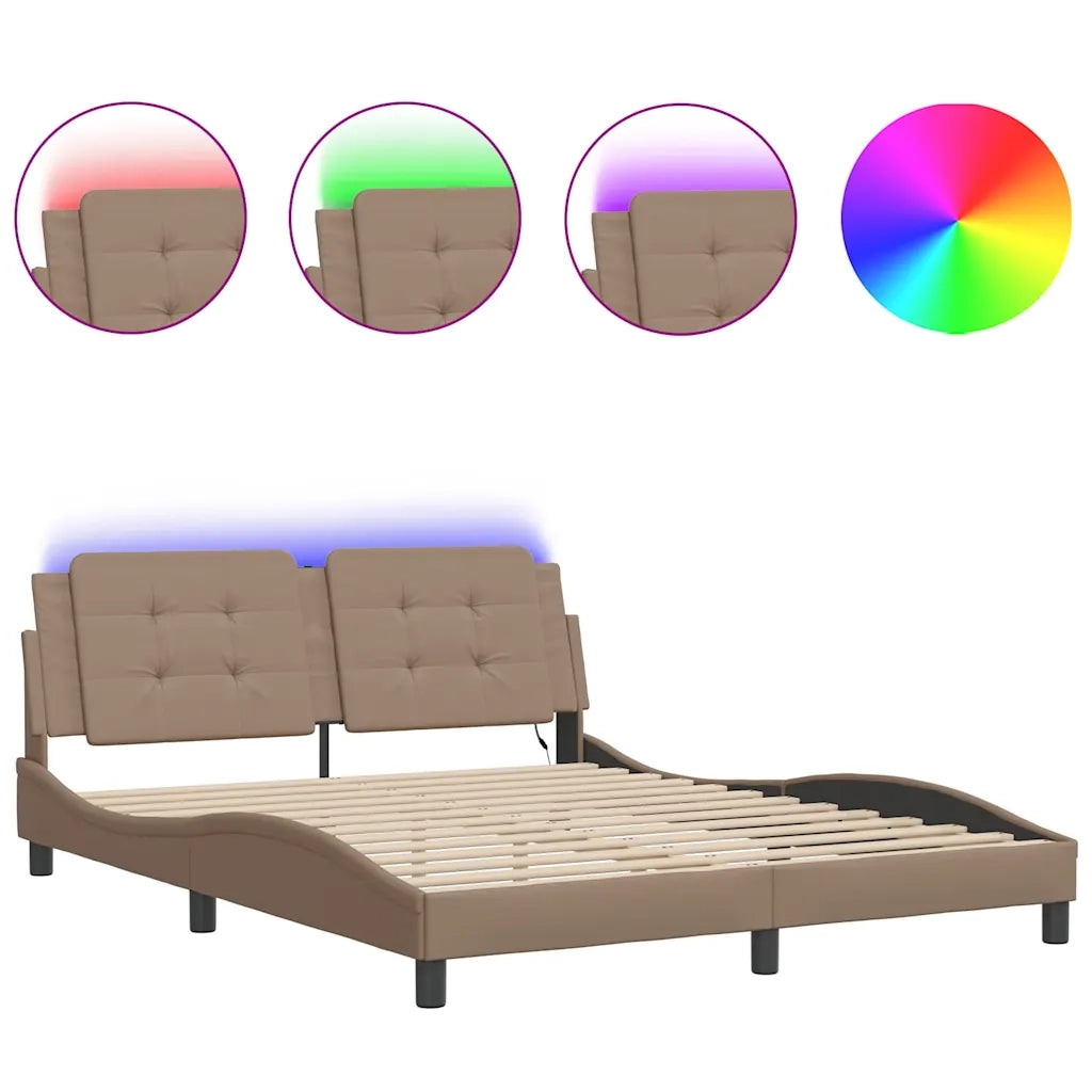 Letto matrimoniale | Letto per adulti | Giroletto con LED senza Materasso Zadar Cappuccino 160x200 cm
