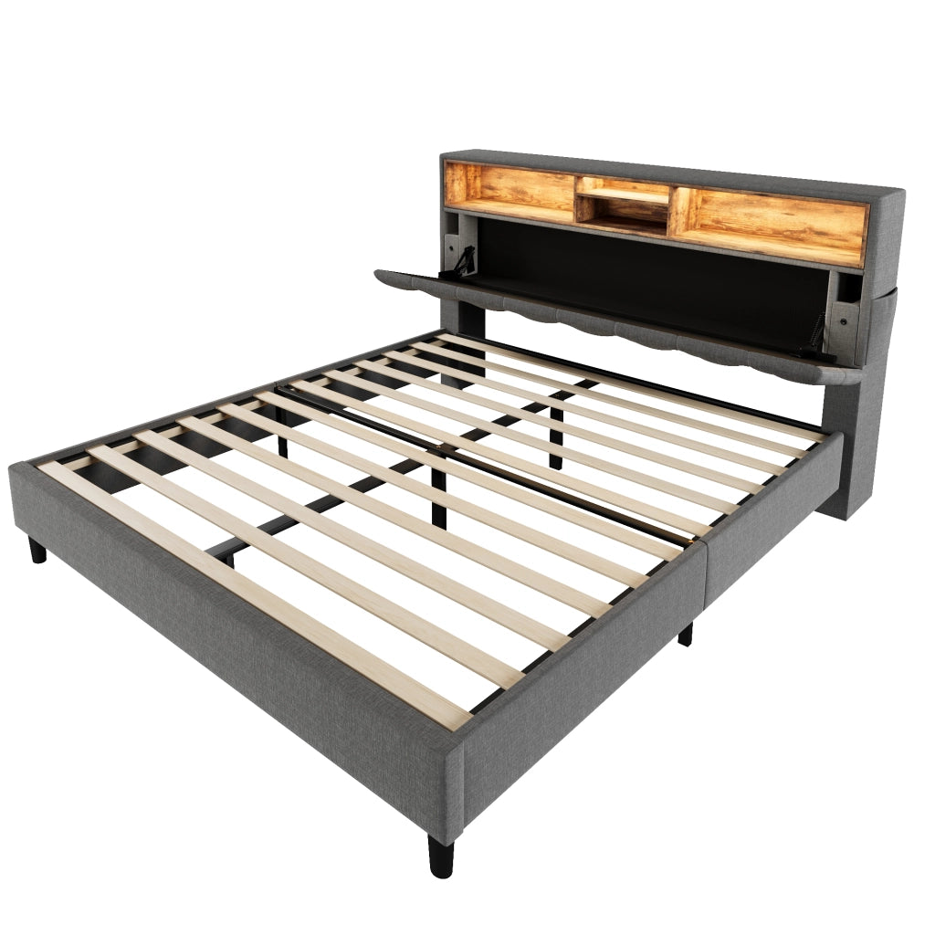 letto imbottito legno grigio 140 x 200 cm