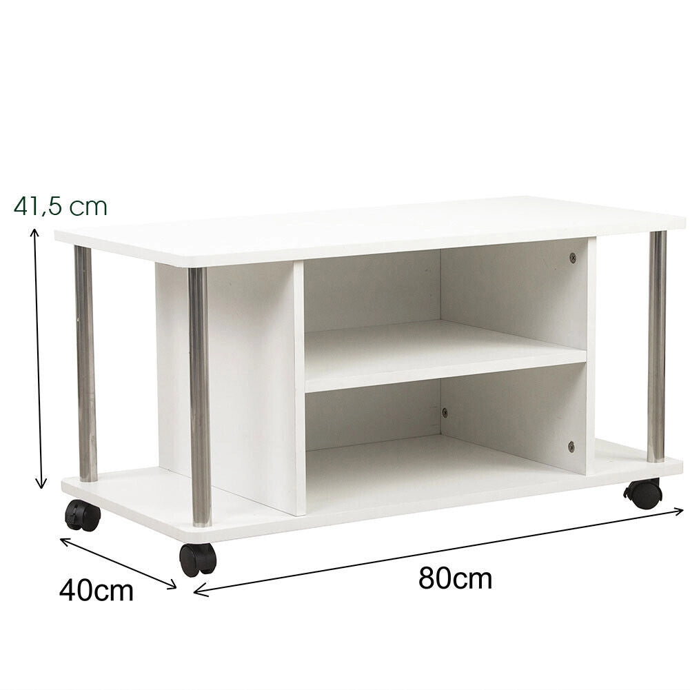 Mobile Mobiletto Tv Bianco 4 ruote Porta Televisore Legno MDF Carrello Tv