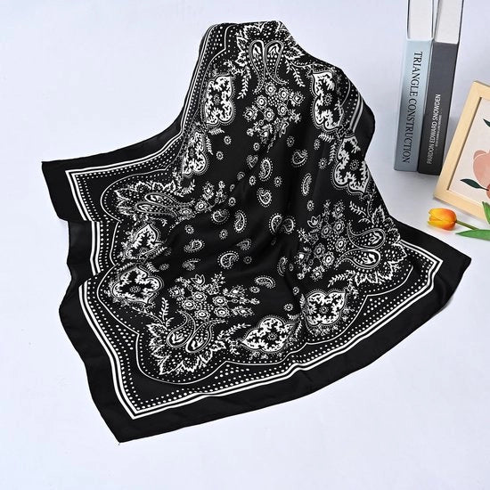 Sciarpa per donna - Sciarpa in velluto moda - Foulard quadrato - Sciarpa in seta vintage per capelli - Cintura per capelli - Sciarpa morbida - Sciarpa fiorata in cashew moda - Unisex - 70x70cm - Nero
