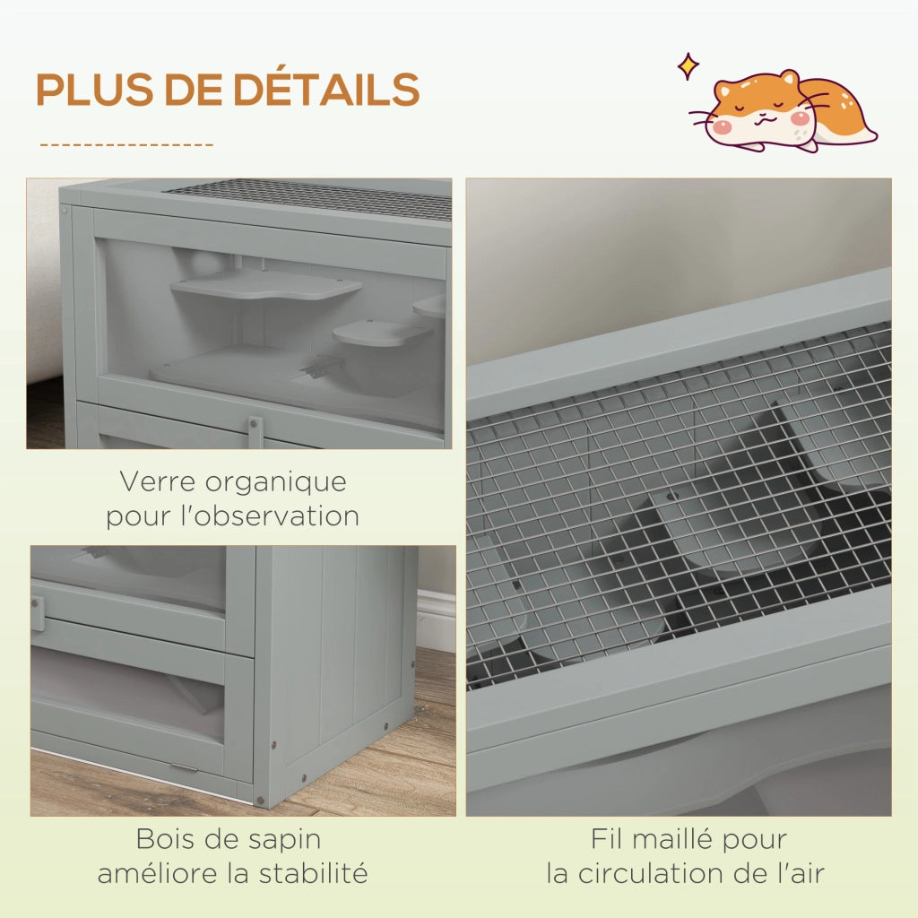 Gabbia per criceti e piccoli roditori con accessori ¨C zephmum ¨C 60x35x42 cm grigio