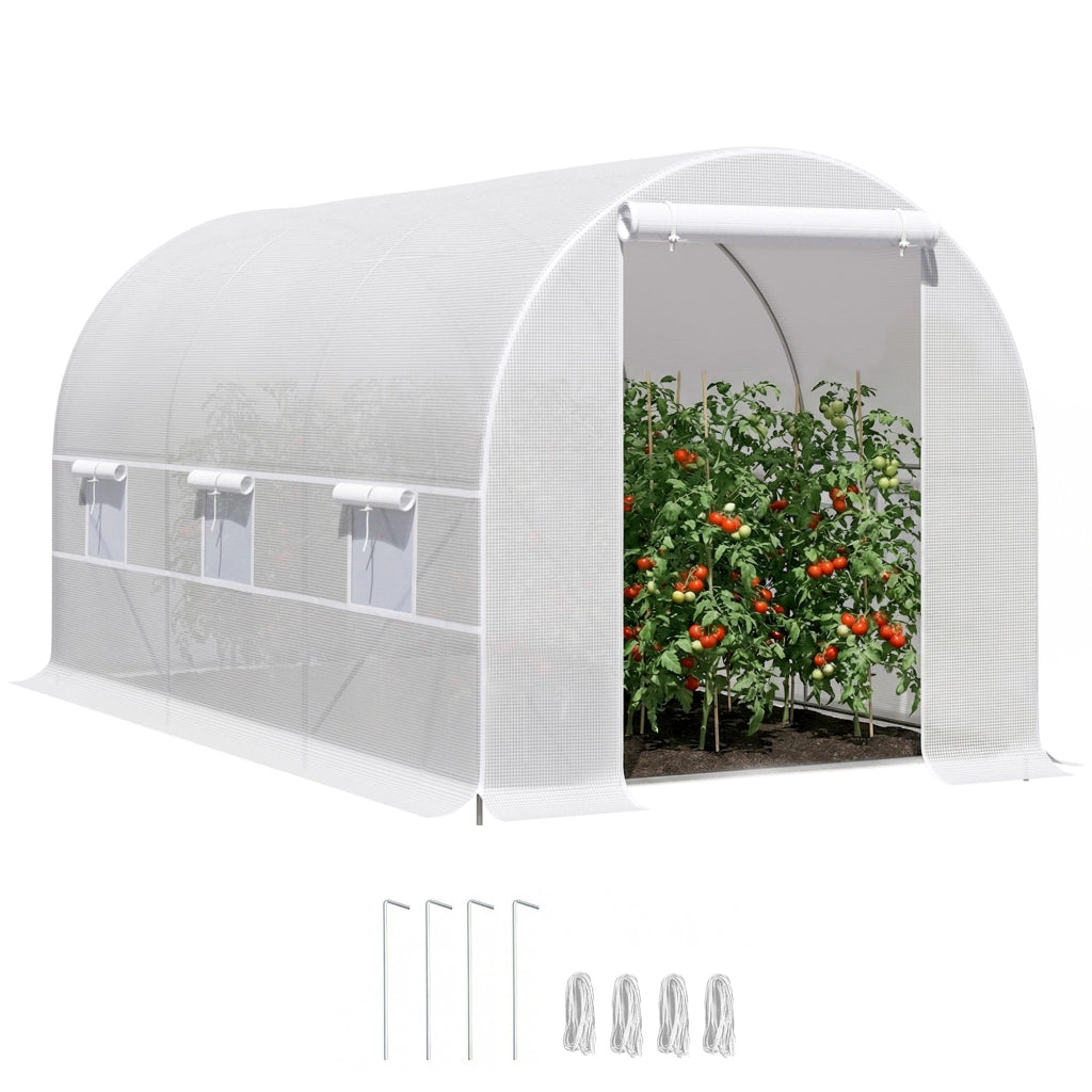 Serra tunnel da giardino 8m2 ¨C Xylo ¨C con porta e 6 finestre, PE 140g/m2, 400x200x200cm bianco