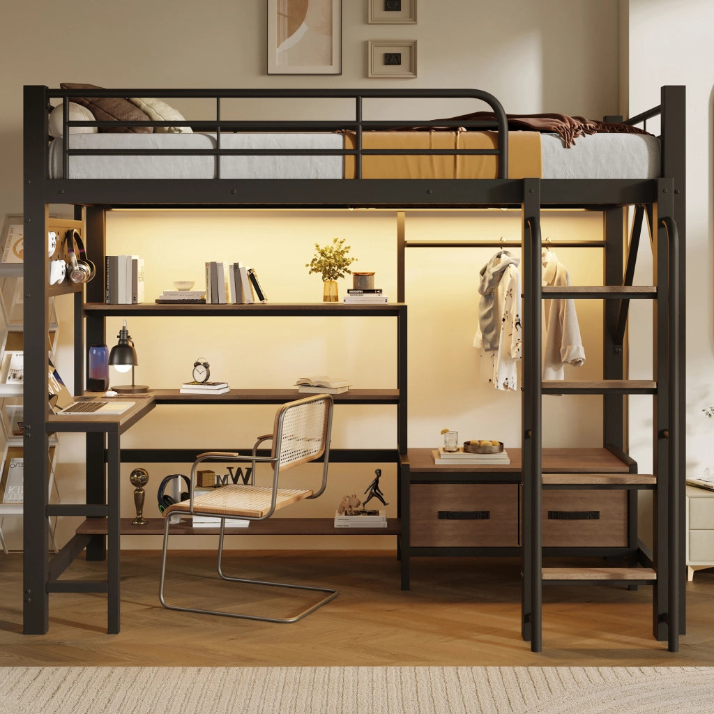letto a castello metallo mdf nero 90 x 200 cm