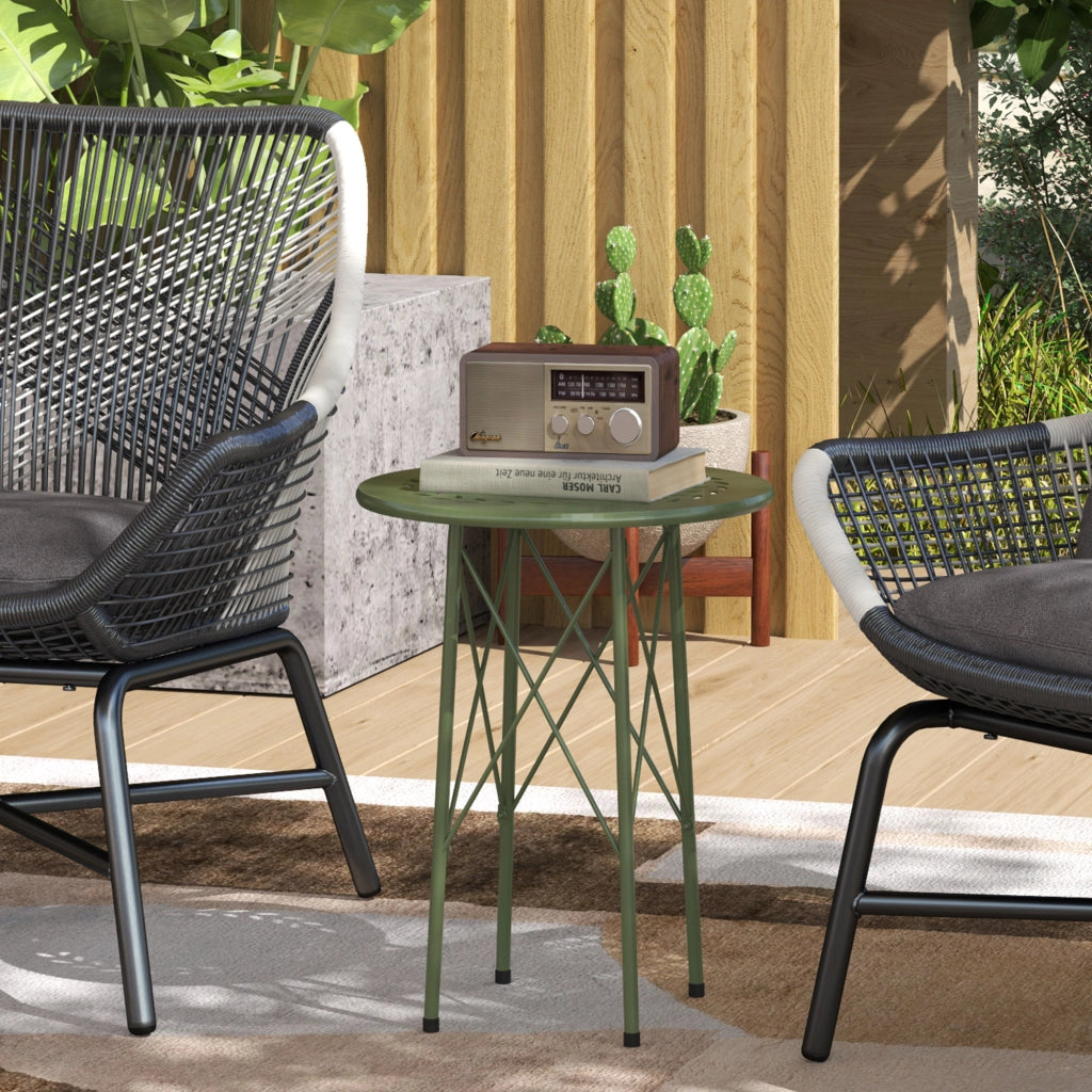 Tavolino da giardino rotondo con decoro floreale ¨C Minimal ¨C acciaio, verde, ?40x50 cm