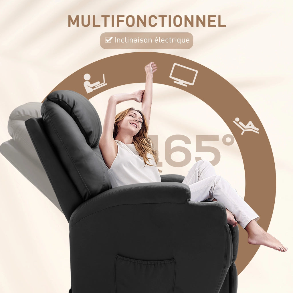 Poltrona Massaggiante Reclinabile Elettrica ¨C Minimal ¨C Rivestimento in Similpelle Nero