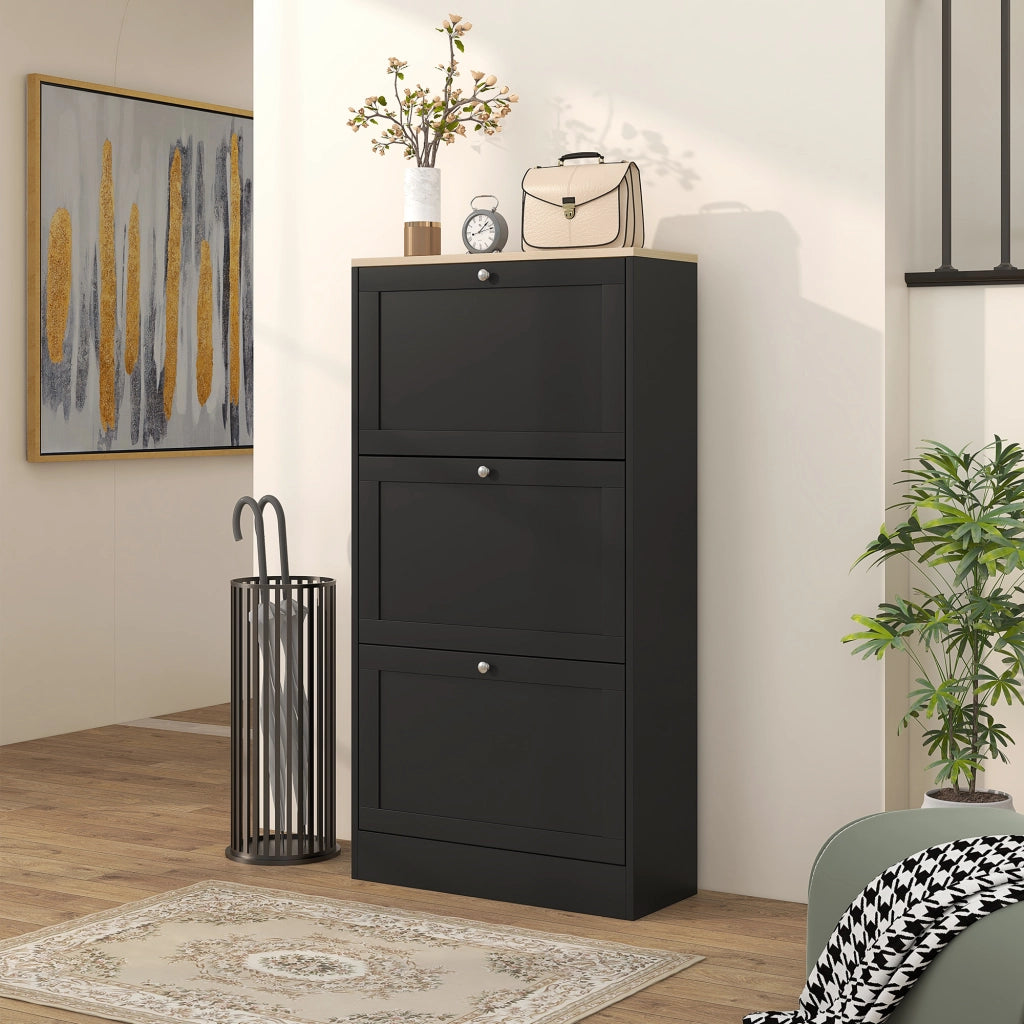Scarpiera con cassetti e ripiani ¨C zephmum ¨C nero 60x23,5x115 cm