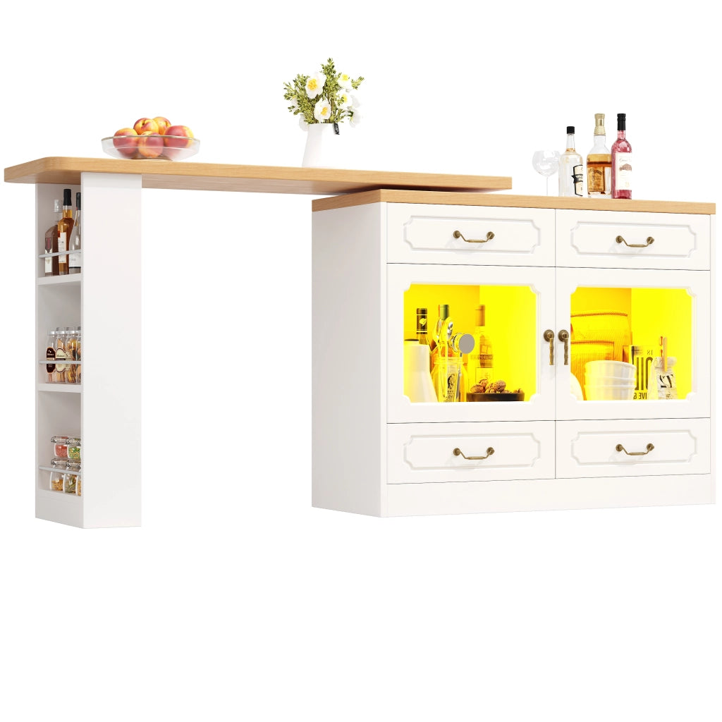 Bartisch Allungabile con Ripiano e LED ¨C MINIMAL ¨C Bianco, 135-203x39x92.8cm