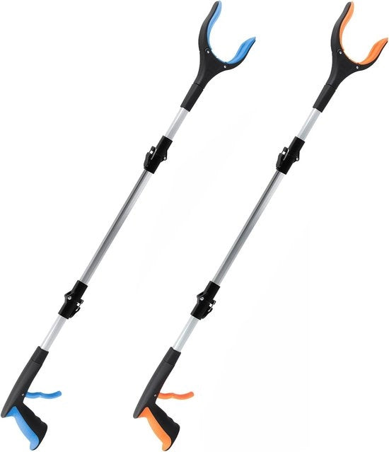 Gancio per anziani - Gancio per disabili - 109 cm Estensore con testa rotativa 360° - Aiuto per la mobilità - Blu e arancione - 2 pezzi