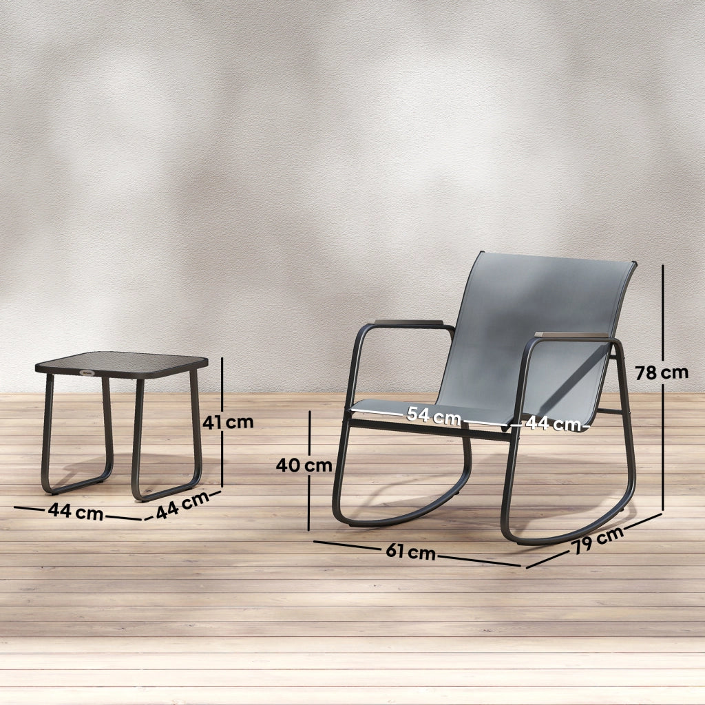Set Giardino 3 Pezzi con 2 Sedie a Dondolo e Tavolino ¨C Xylo ¨C Piano Vetro Struttura Acciaio Grigio