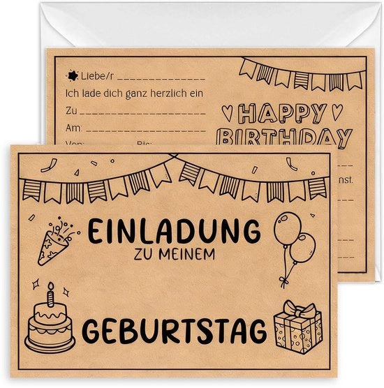 Set di Carte d'Invito da 15 - Inviti di Festa - Inviti di Compleanno - Carta da Pulpisce - Forma da Personalizzare - 14,8 x 10,5 cm - Carte di Festa