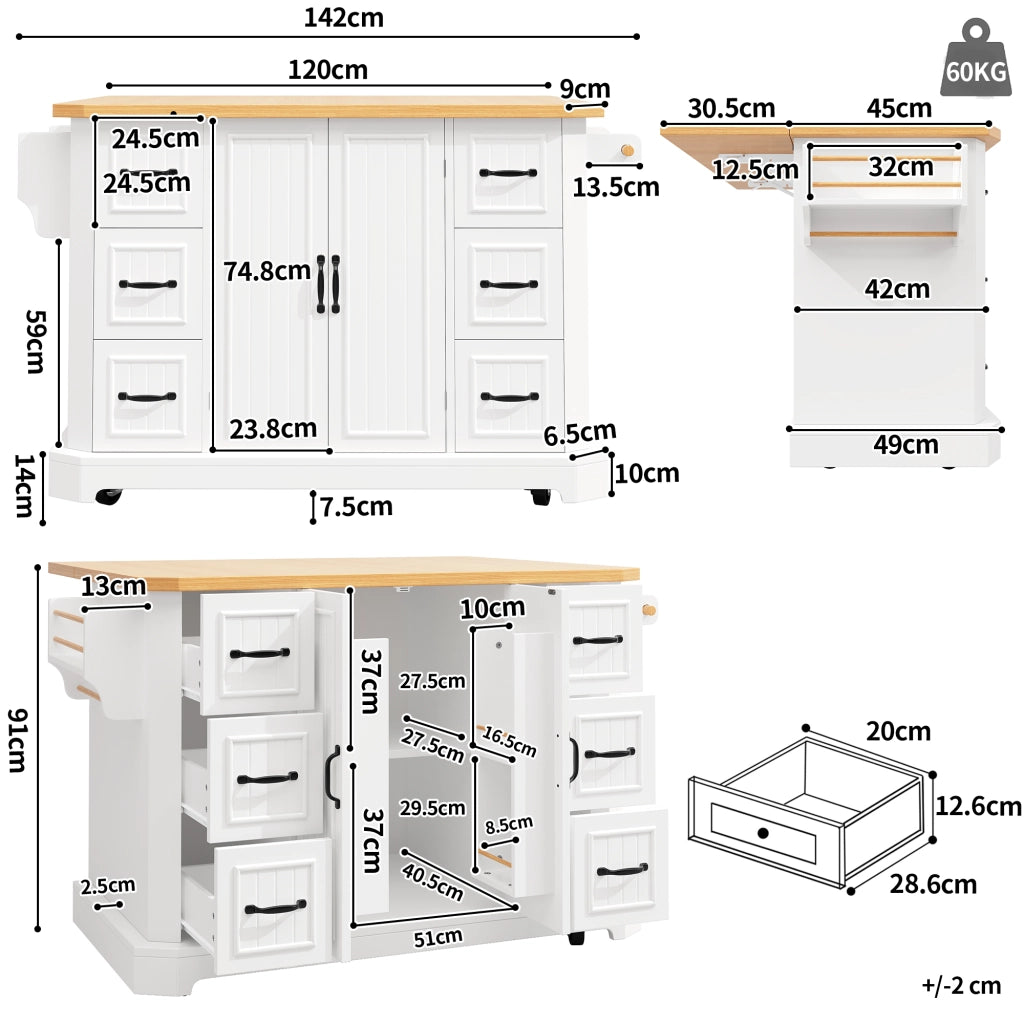 ISOLA DA CUCINA MOBILE 120x45x91 cm MDF Bianco