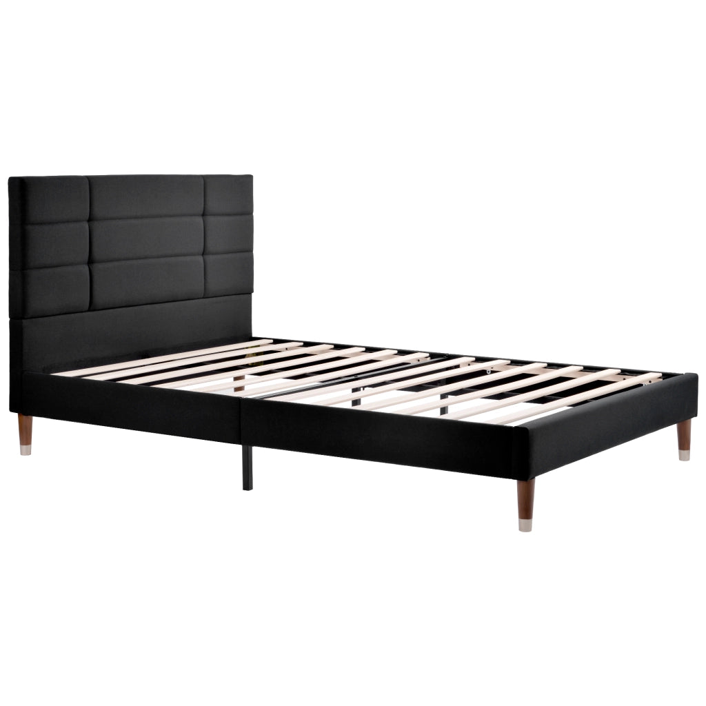 Letto imbottito matrimoniale - Zephmum - 140x200cm - Nero lino - Con rete e testiera