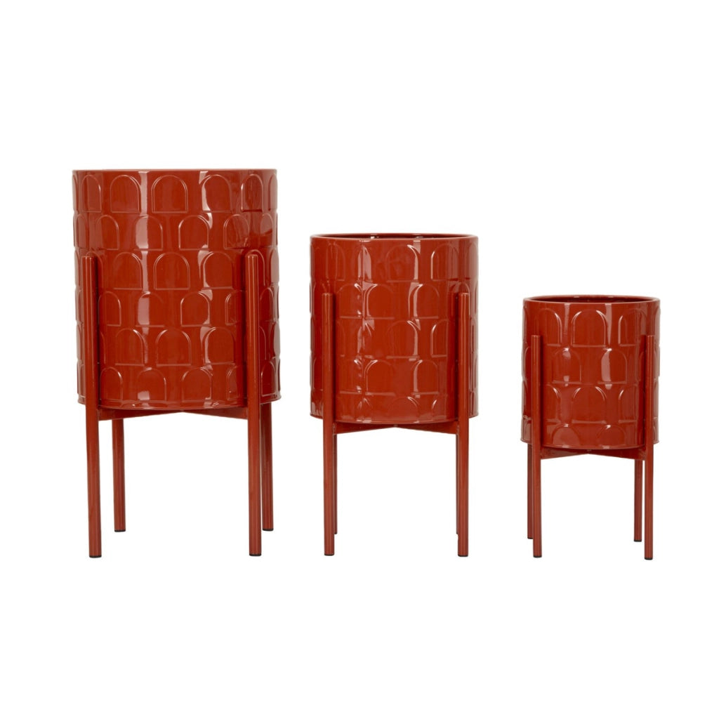 Set di 3 Vasi per Piante VKH426, Rosso, Metallo, 36x36x56,5 cm