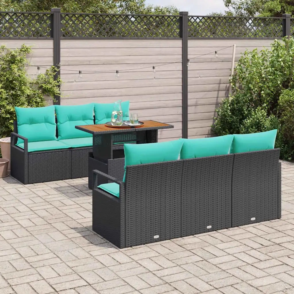 Set Divano da Giardino con cuscino 7 pcs Nero e blu 3349661