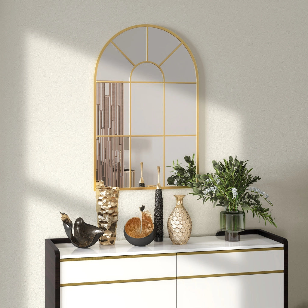 SPECCHIO da Parete 91x60 cm in Metallo Oro con Montaggio a Parete