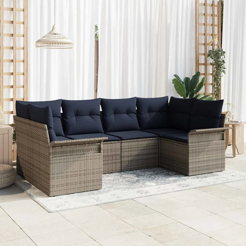 Set Divano da Giardino 6 pcs Grigio Poly Rattan 3354174