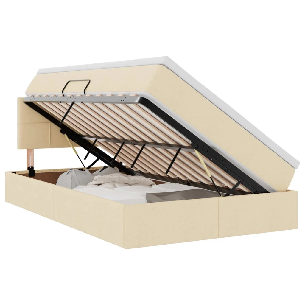 Letto con contenitore e LED con led Crema 120 x 200 cm Tessuto