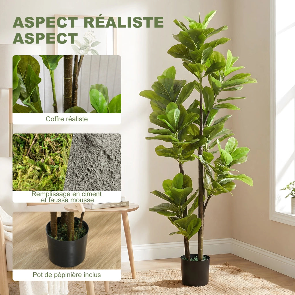 Pianta Artificiale Ficus Lyrata 150 cm ¨C Xylo ¨C Verde con Vaso Cemento Set 2 Pezzi